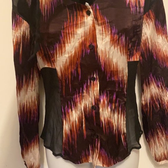 Line & Dot 100% Silk Blouse With Sheer Panels XS - Picture 7 of 14